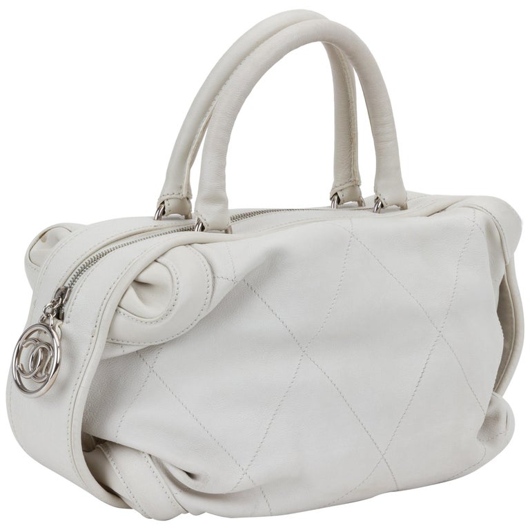 Chanel Ice White Leather Bowler Bag For Sale at 1stDibs