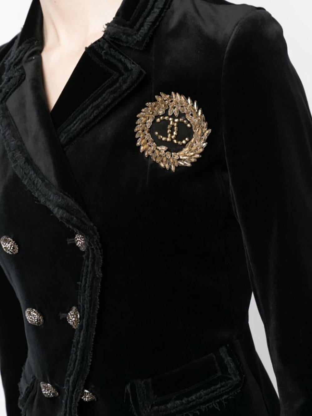 Women's or Men's Chanel Icon CC Wheat Logo Black Velvet Jacket