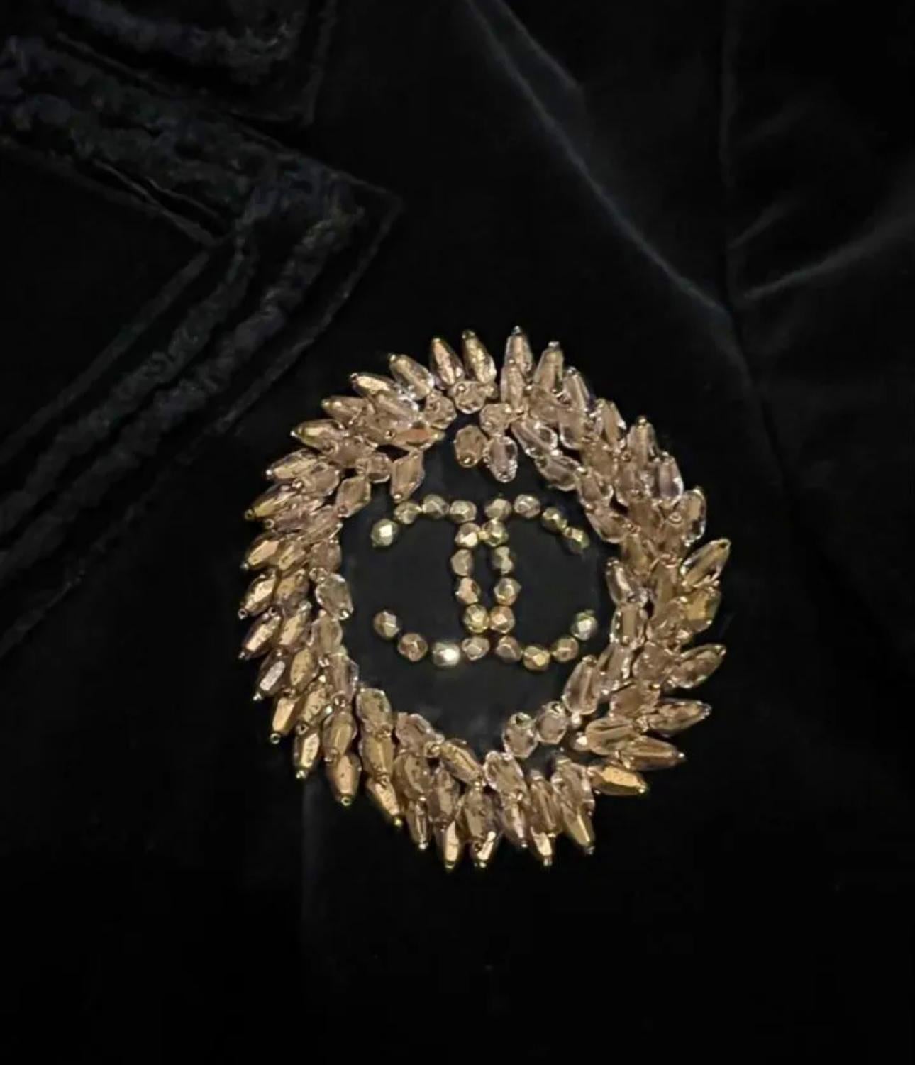 Chanel Icon CC Wheat Logo Black Velvet Jacket 2
