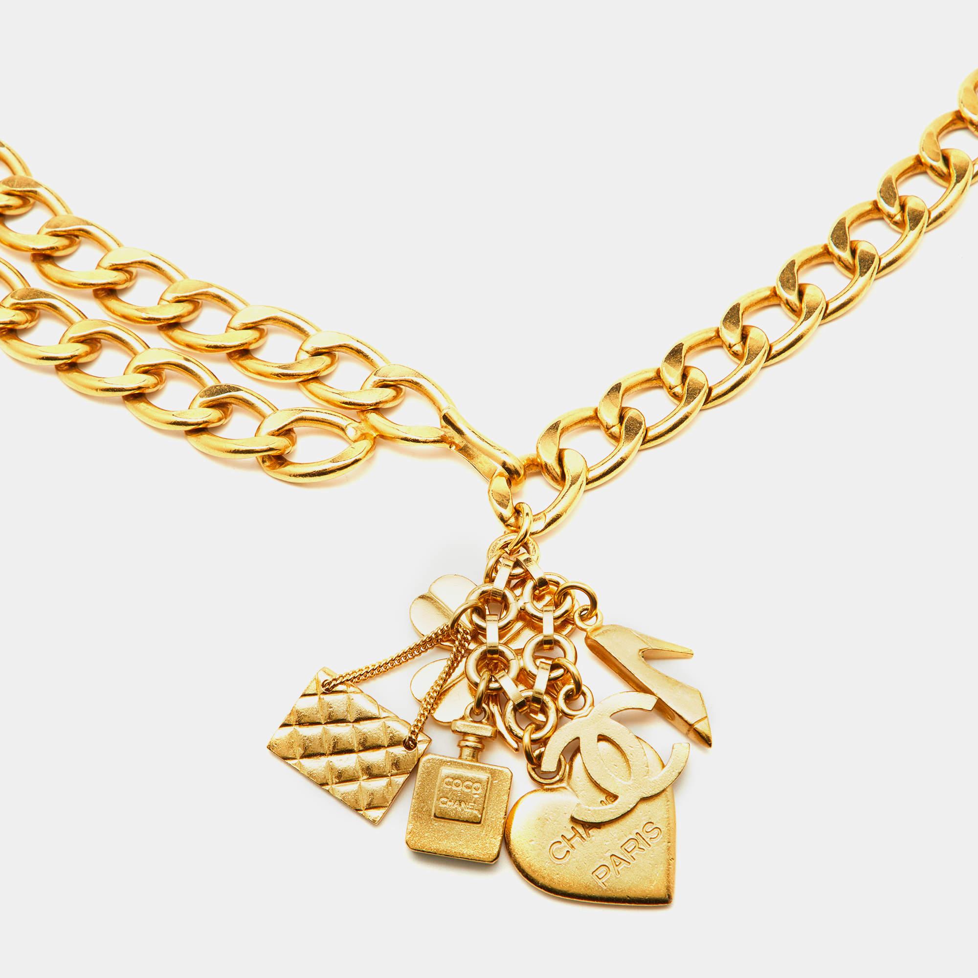 Women's Chanel Icon Gold Tone Charm Chain Belt