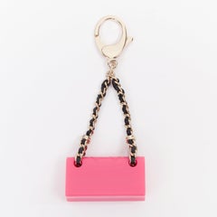 CHANEL Icon hot pink mini flap bag gold CC logo chain lobster clasp charm