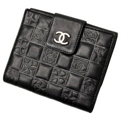 Chanel Icon Logo Embossed Black Lambskin Leather Wallet circa 2004