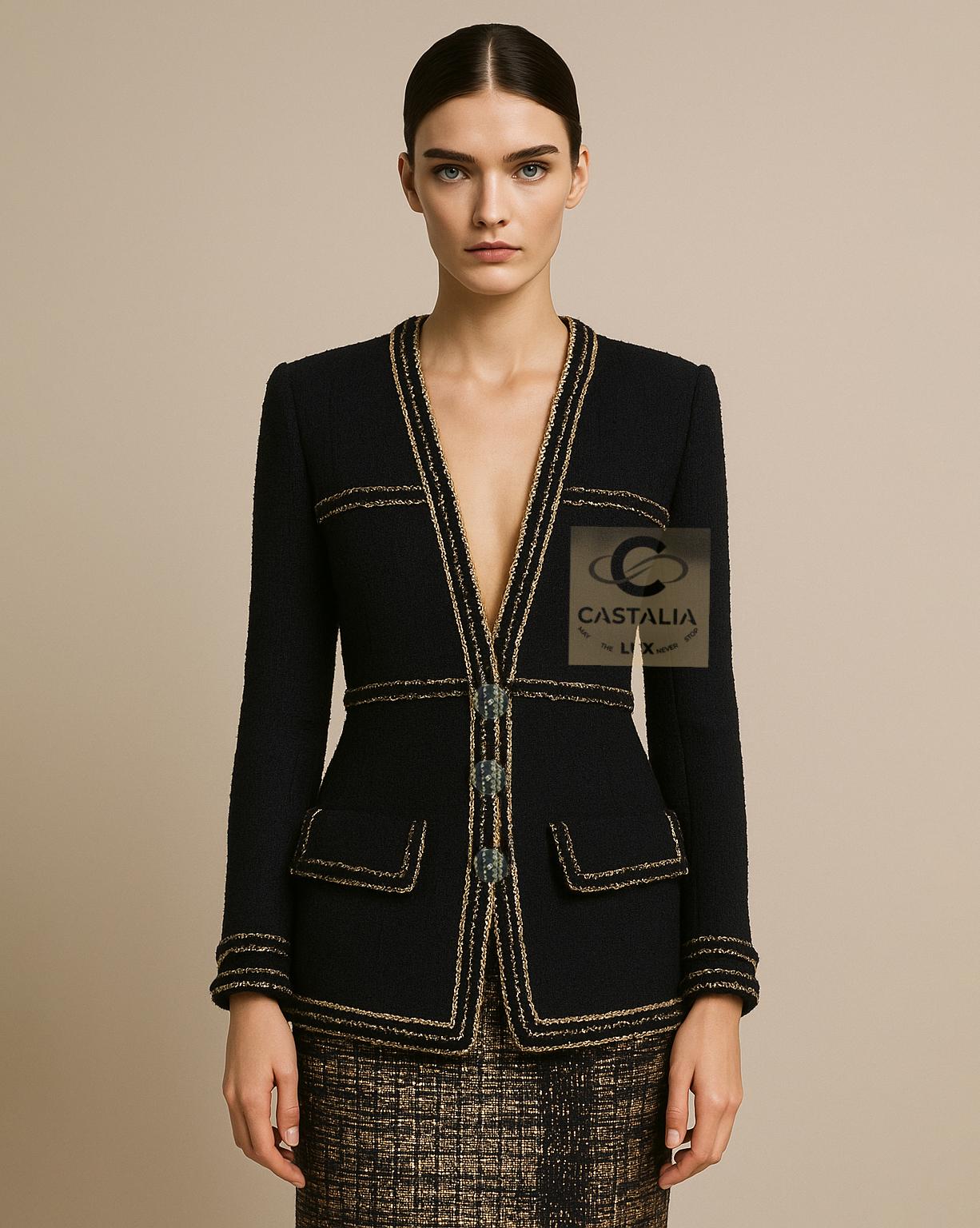 CHANEL Icon Paris / Cosmopolite Veste en tweed noir 40 FR en vente 1