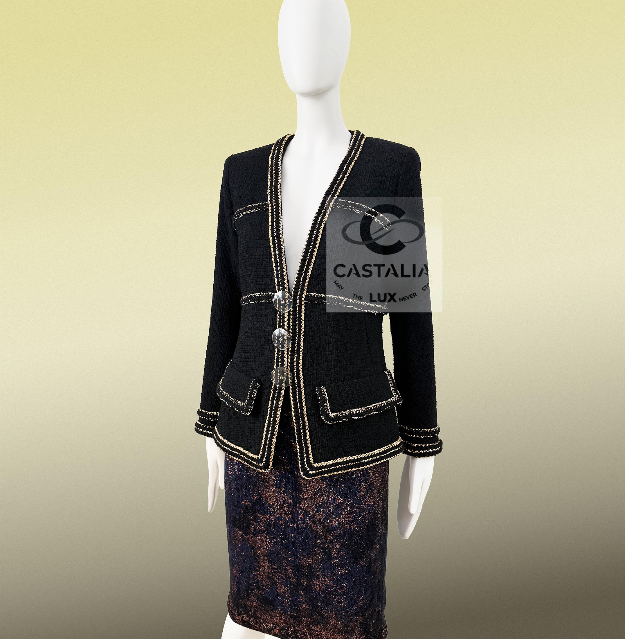 Chanel Icone Paris / Cosmpolite Veste en tweed noir 40 FR en vente 8