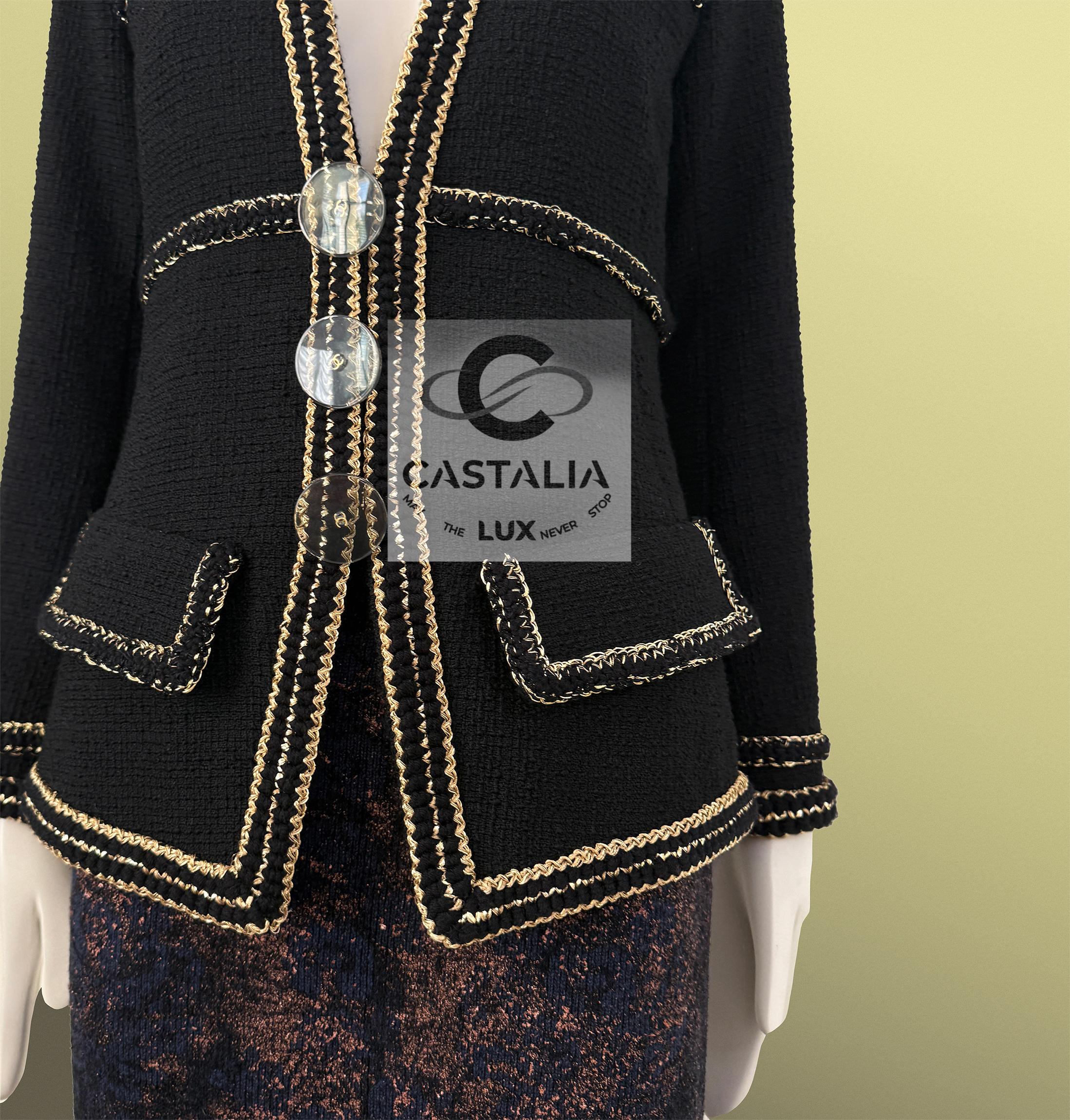 Chanel Icone Paris / Cosmpolite Veste en tweed noir 40 FR en vente 11
