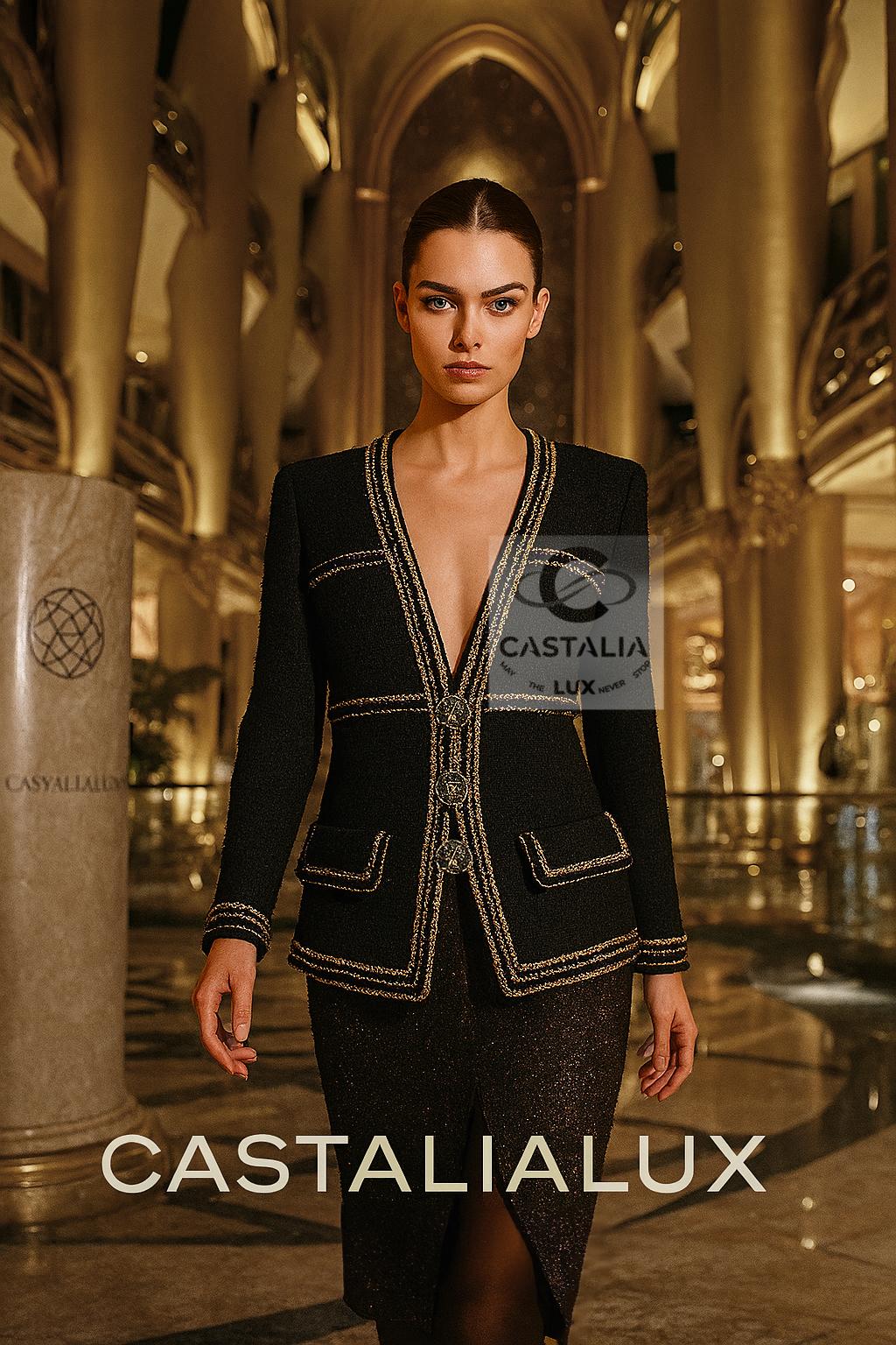 Chanel Icone Paris / Cosmpolite Veste en tweed noir 40 FR en vente 1