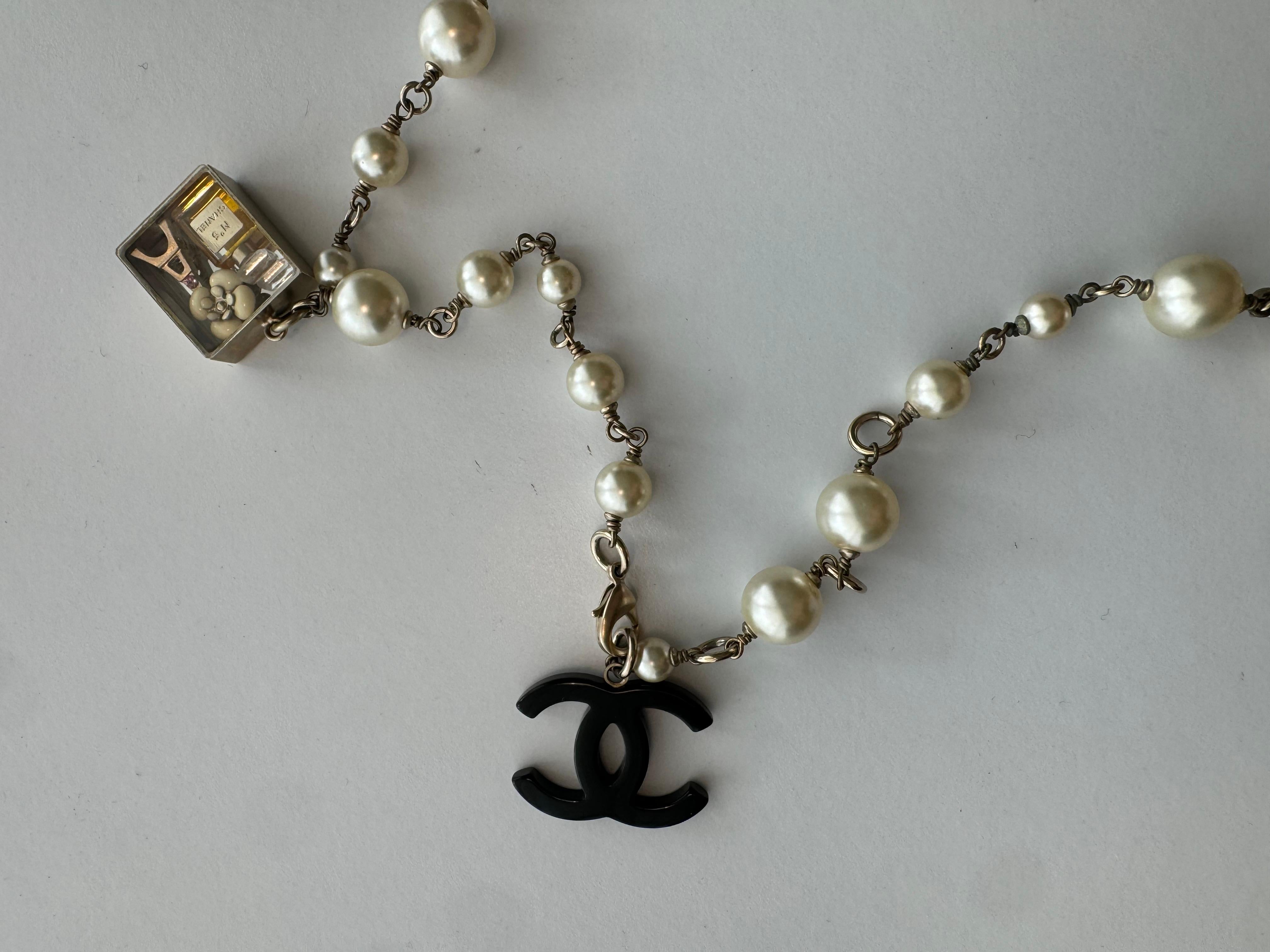 Gray Chanel Iconic 2006 Pearl Paris Souvenir Charm Necklace