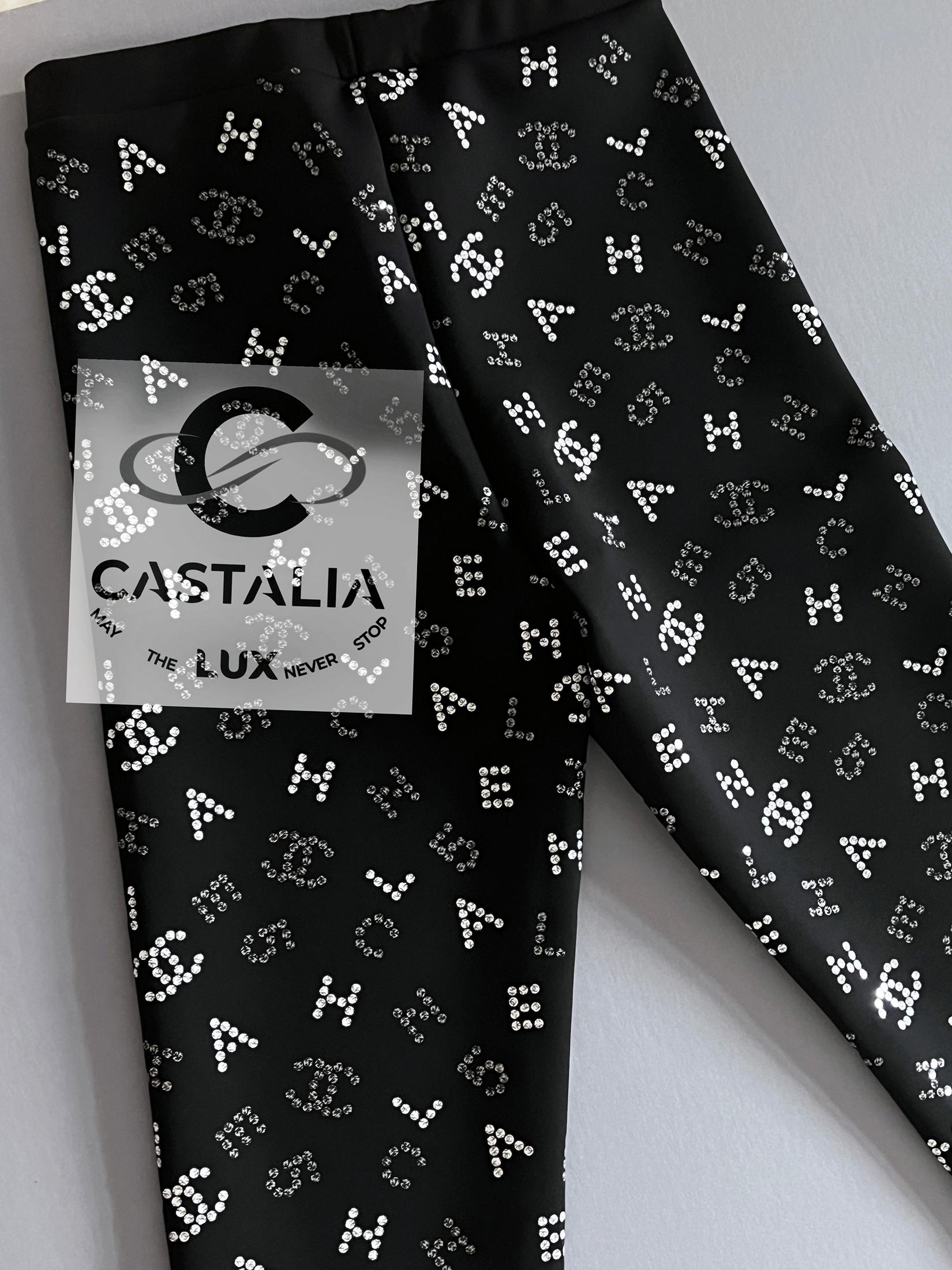 Chanel Iconic Vittoria Ceretti Stil CC Logo Schwarze Leggings 36 FR im Angebot 5