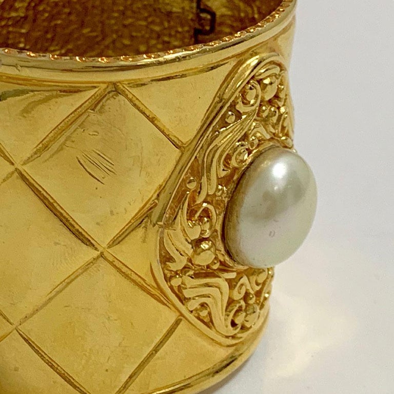 CHANEL Iconic 90's Cuff Bracelet in Gold Plated Metal and Pearl For ...
