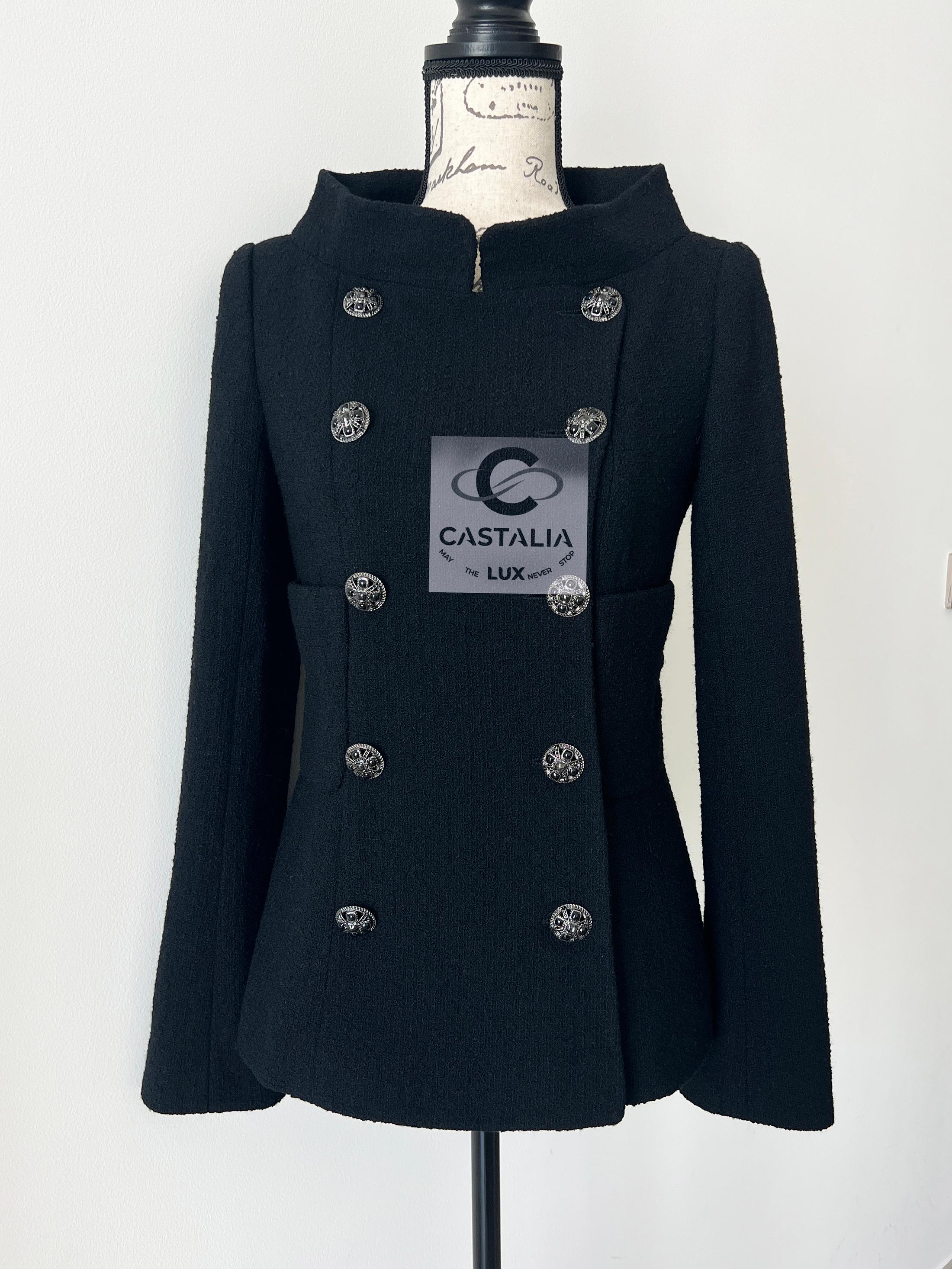 Chanel Iconic 9K$ Lady Gaga Style Black Tweed Jacket 36 FR For Sale 1
