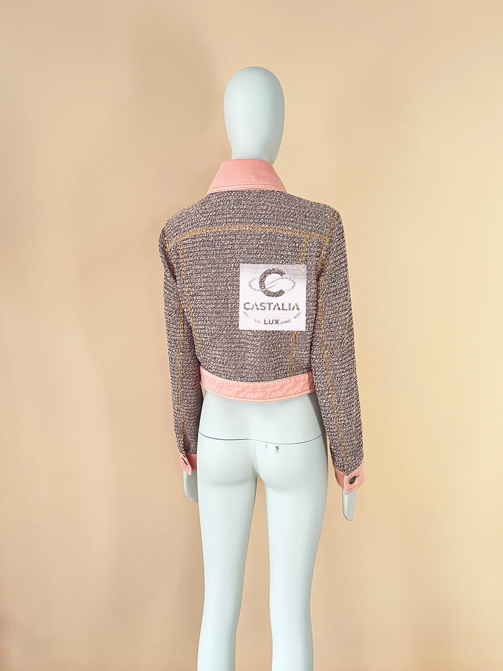 Chanel Iconic Ad Campaigner Giacca in tweed e denim rosa 38 FR in vendita 11
