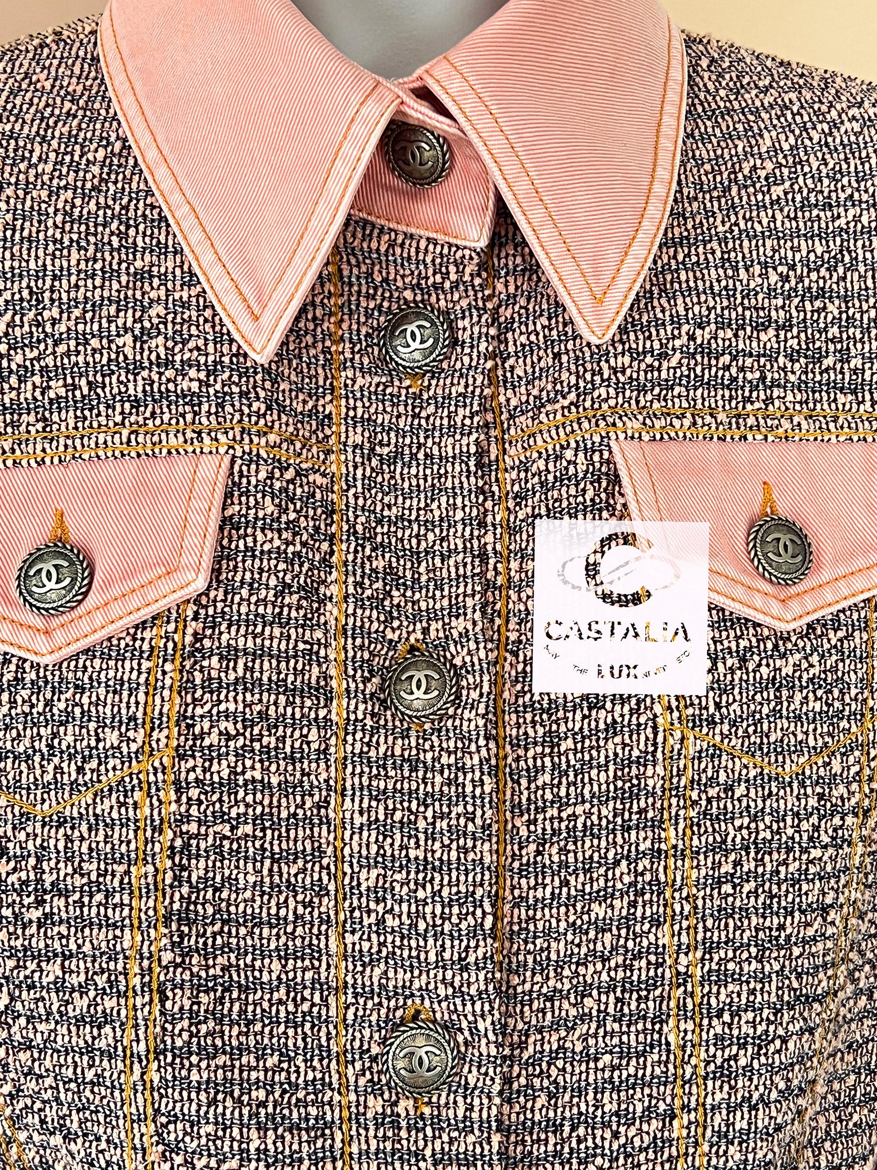 Chanel Iconic Ad Campaigner Giacca in tweed e denim rosa 38 FR in vendita 2