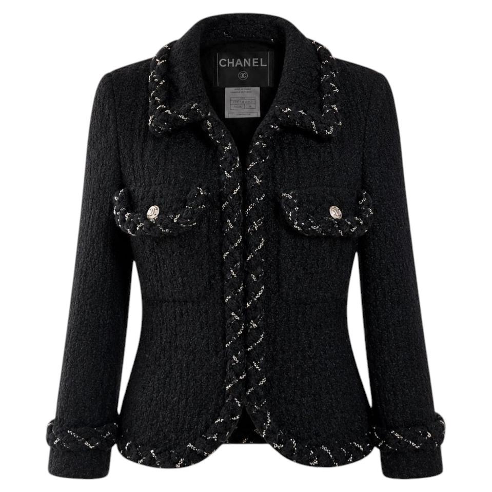 CHANEL Iconic Anna Wintour Style Black Tweed Jacket with Chain Trim 38 FR