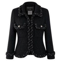 CHANEL Iconic Anna Wintour Style Black Tweed Jacket with Chain Trim 38 FR