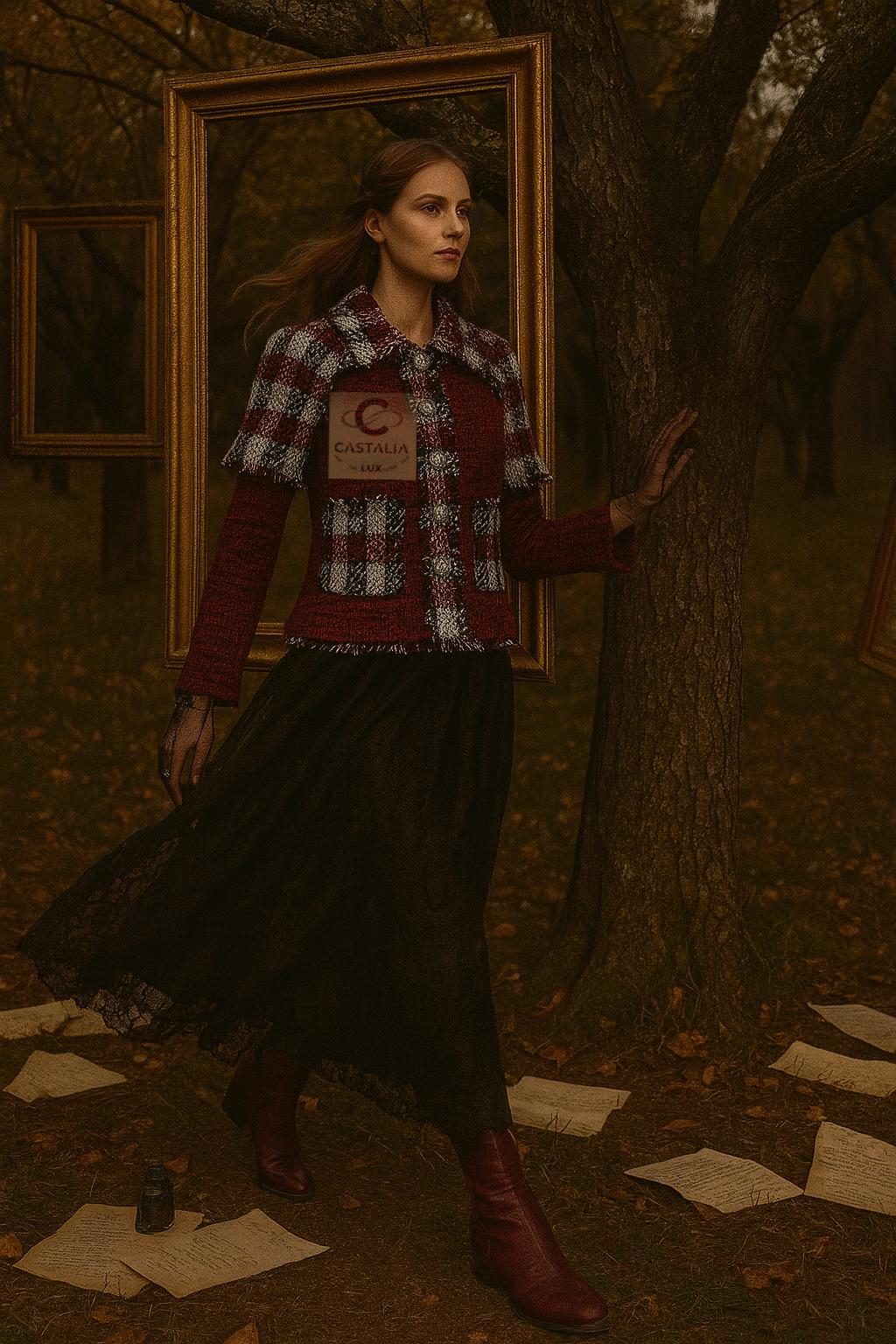 Chaqueta de tweed burdeos estilo Chanel Iconic Anna Wintour 34 FR Marrón en venta