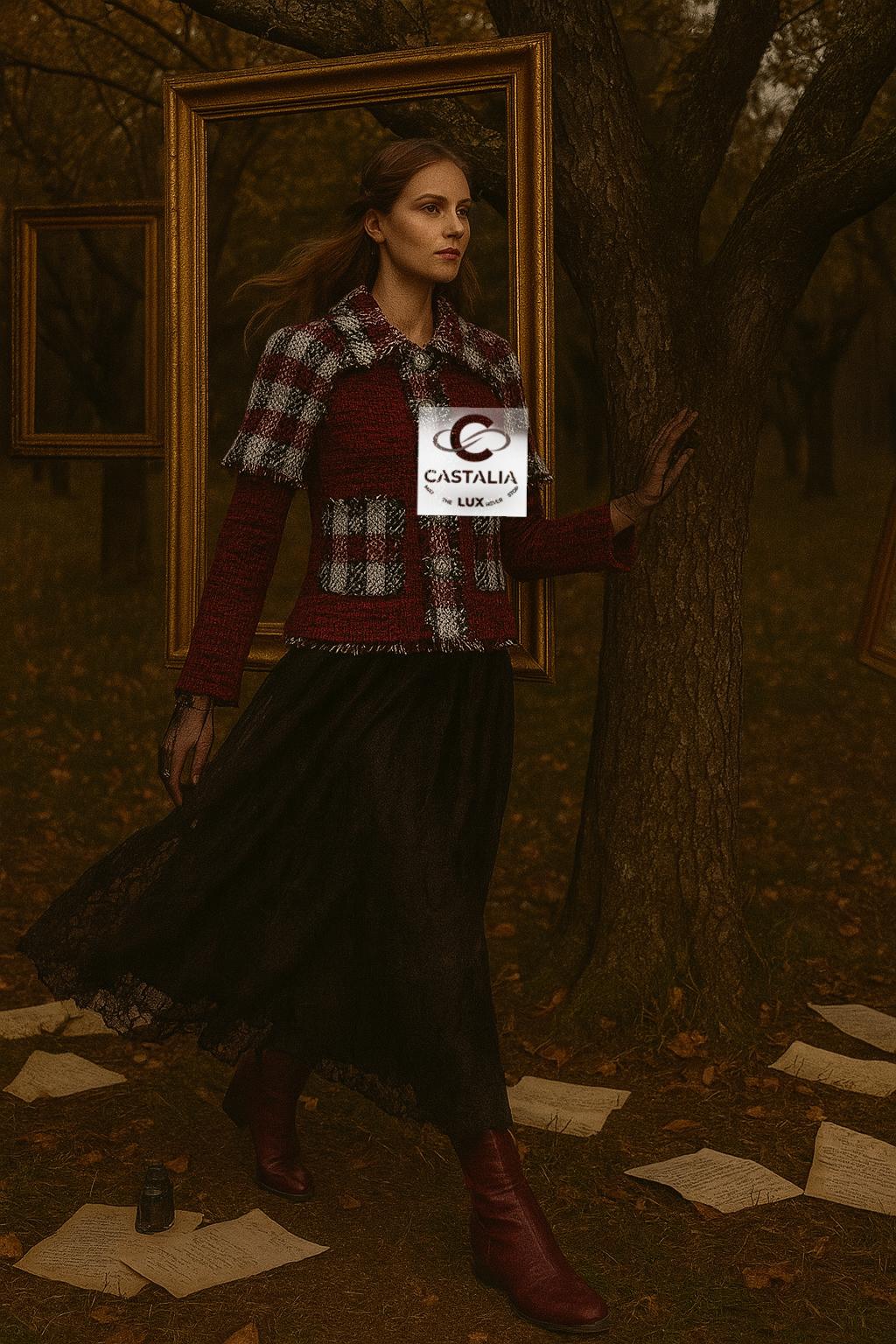 Giacca Chanel in tweed a quadri borgogna con bottoni CC
u2028~ Come visto su Anna Wintour

~ Un gioiello da collezione, questa giacca Chanel trasmette l'irriverenza aristocratica con un taglio editoriale di alto livello.

// Taglia 34 FR / Condit:
