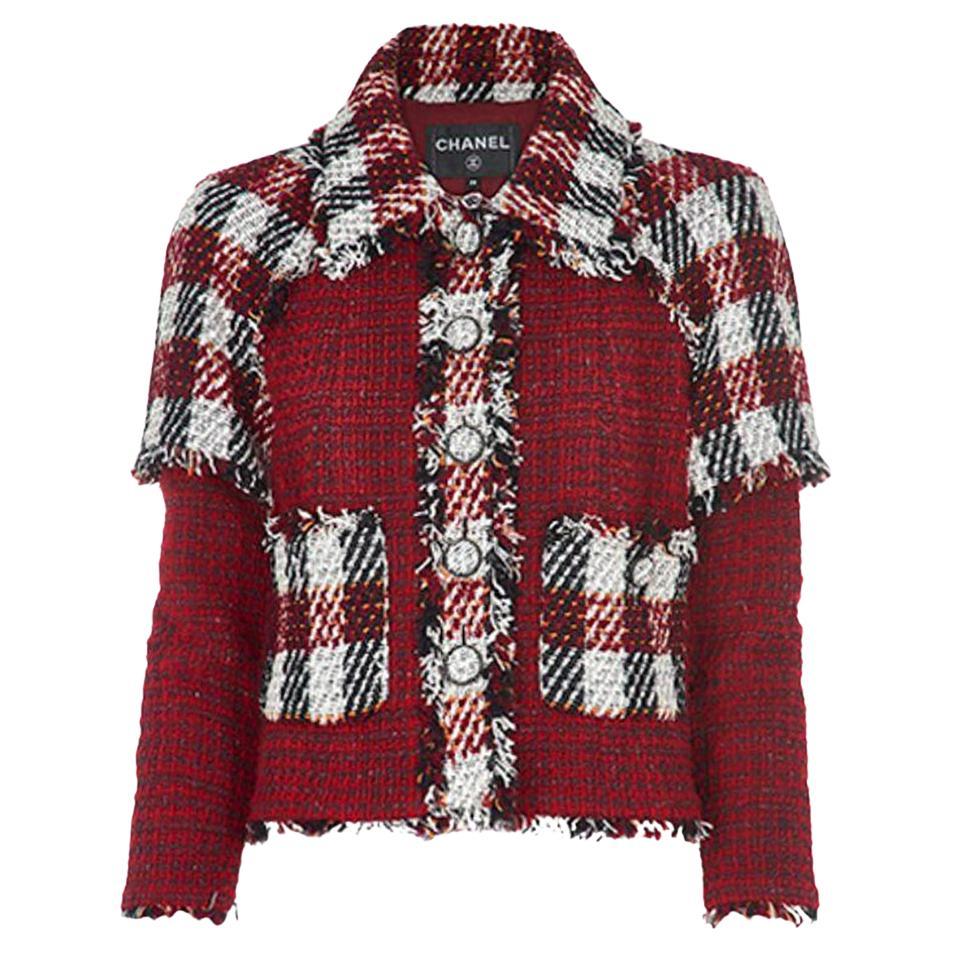 Chanel Iconic Anna Wintour Style Burgundy Tweed Jacket 34 FR For Sale