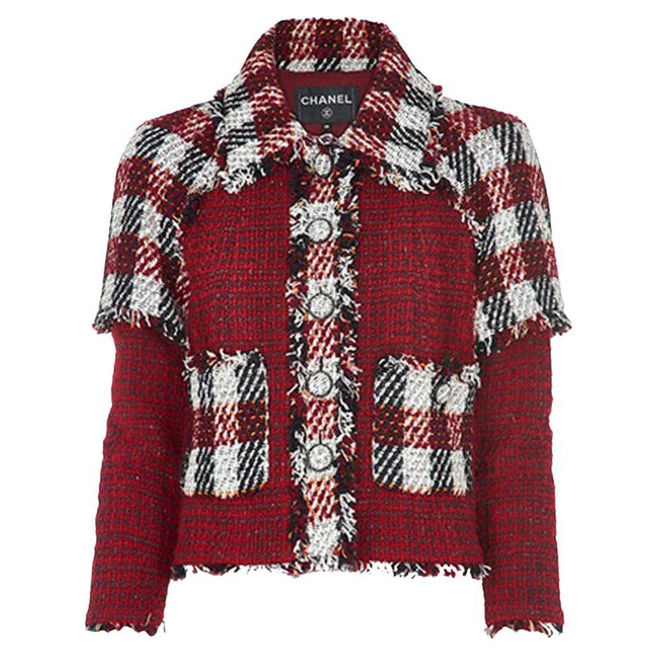 Chanel Iconic Anna Wintour Style Burgundy Tweed Jacket 34 FR For Sale