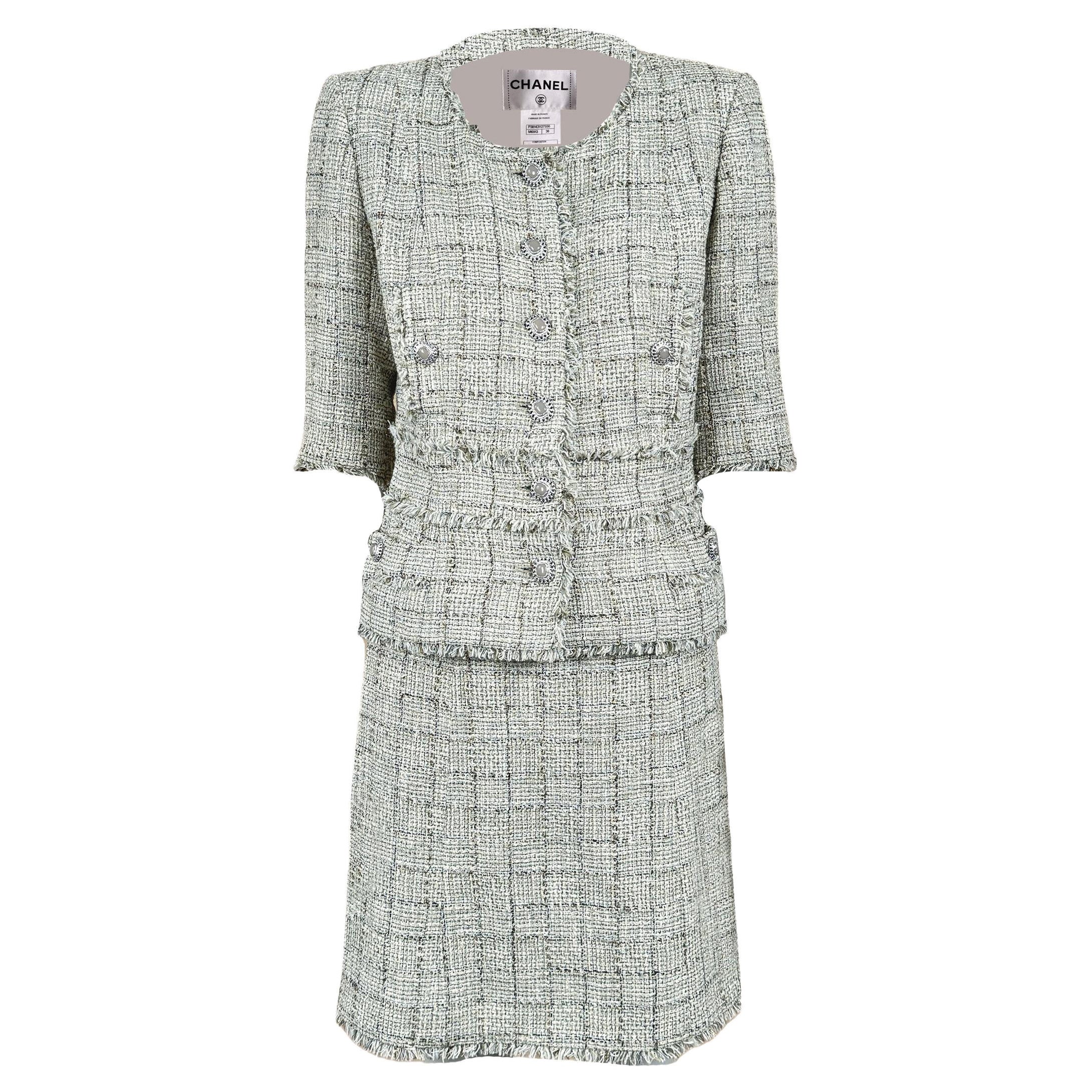 CHANEL Iconic Beige Tweed Ensemble with CC Gripoix Buttons 38 FR