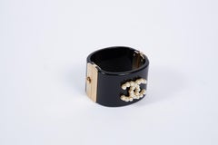 Chanel Iconic Black & Pearl CC Logo Cuff Bracelet
