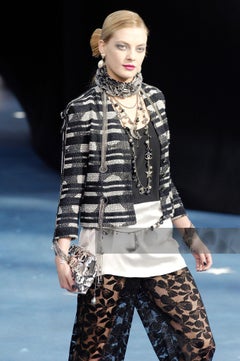 CHANEL 2008 Spring Iconic CC Chains Black Tweed Jacket 34 FR