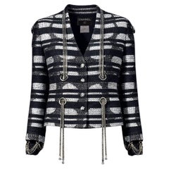 CHANEL Iconic Black Tweed Jacket with CC Chain-Link Embellishment 34 FR