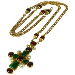 Vintage Chanel Iconic Byzantine Pendant Cross Necklace