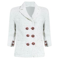 Chanel Ikonische CC-Jacke mit Knopfleisten in Weiß
