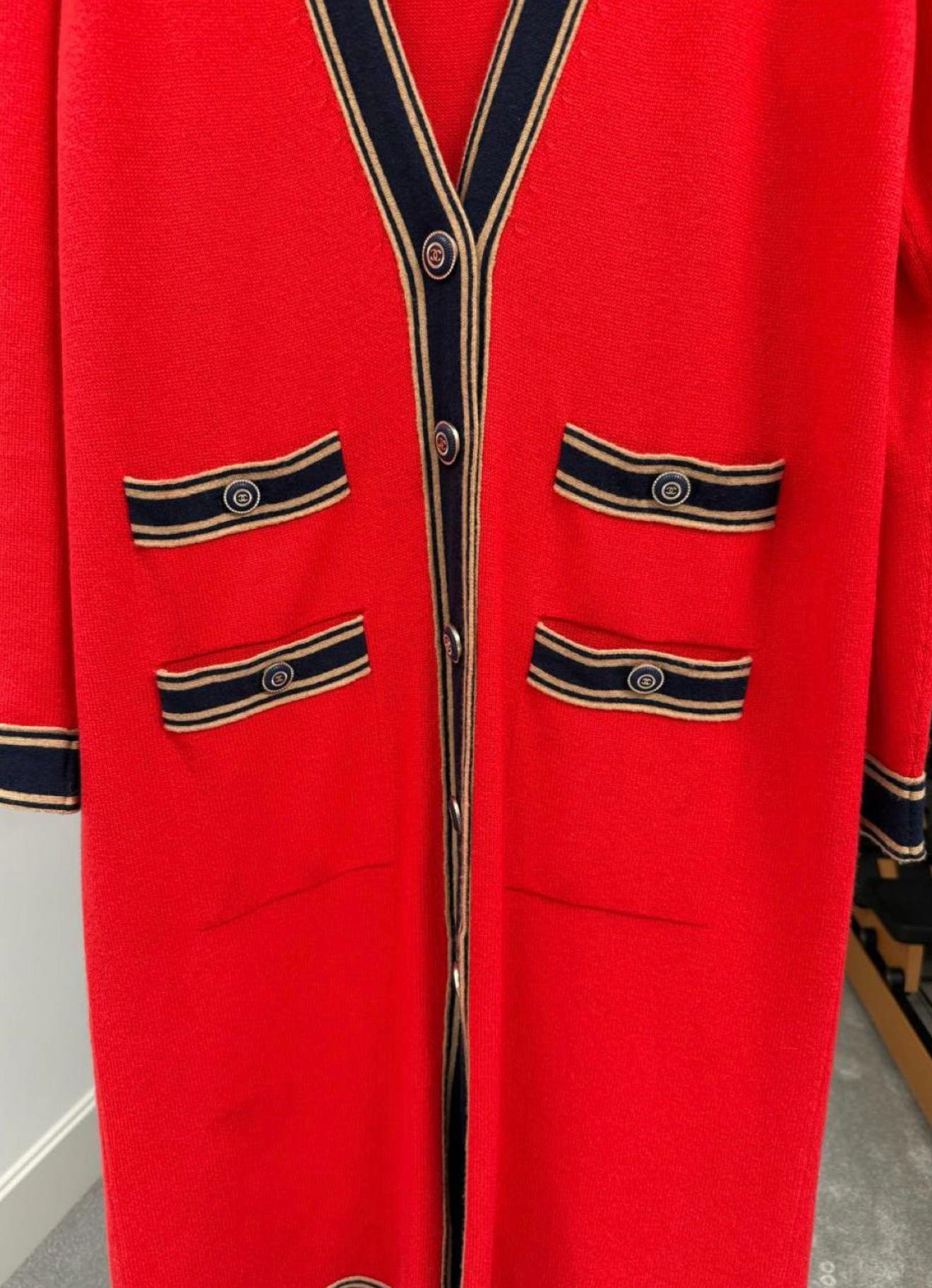 Chanel Iconic CC Buttons Red Maxi Cashmere Cardigan 46 FR 7