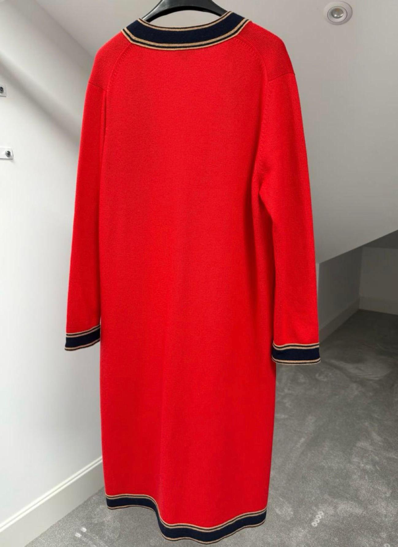 Chanel Iconic CC Buttons Red Maxi Cashmere Cardigan 46 FR 8