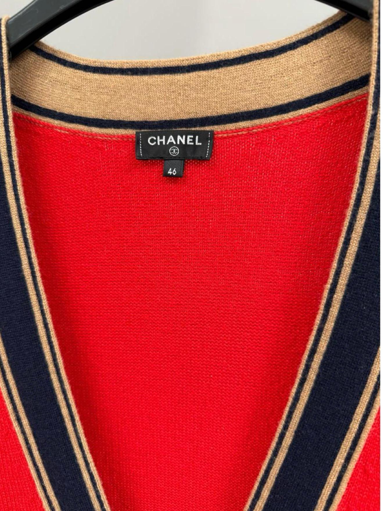 Chanel Iconic CC Buttons Red Maxi Cashmere Cardigan 46 FR 9