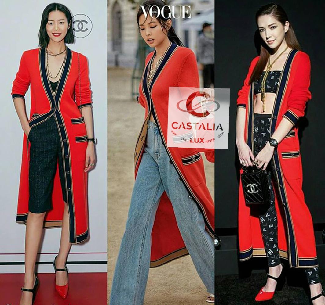 Women's or Men's Chanel Iconic CC Buttons Red Maxi Cashmere Cardigan 46 FR