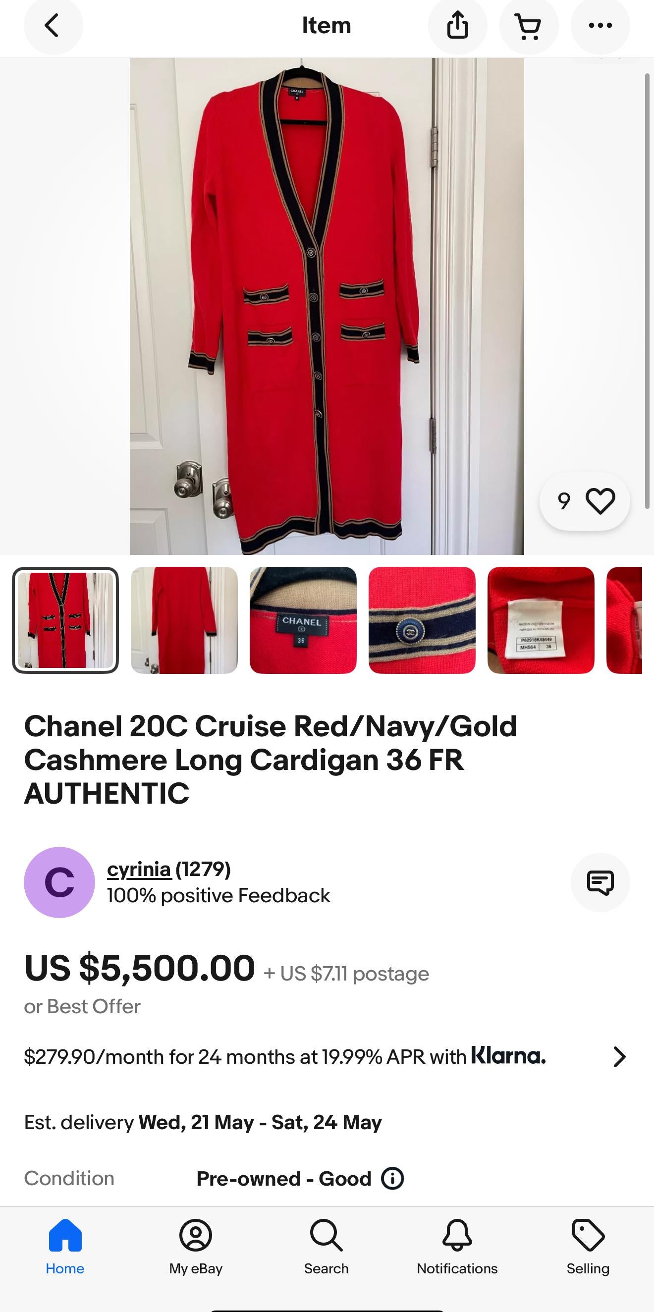 Chanel Iconic CC Buttons Red Maxi Cashmere Cardigan 46 FR 5