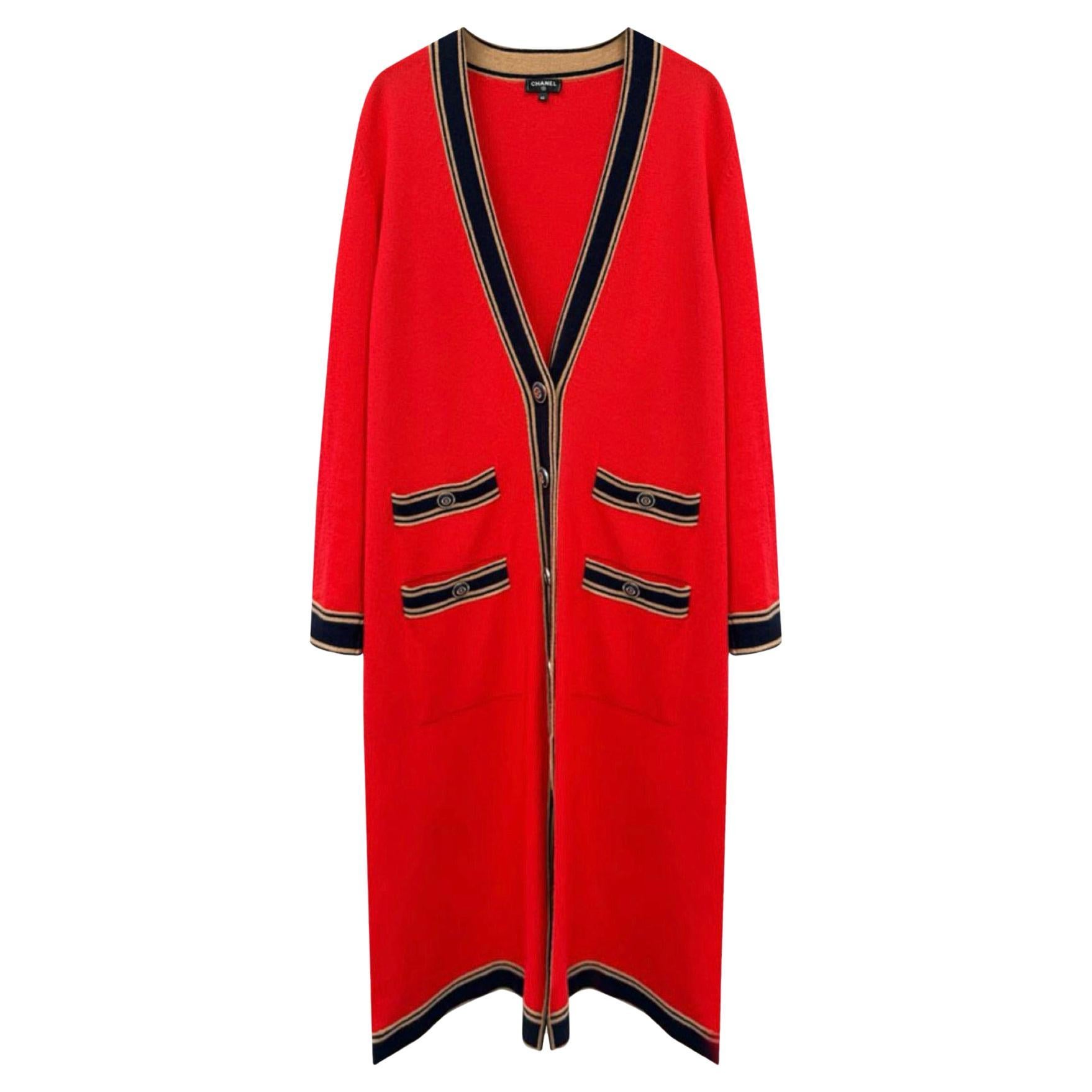 Chanel Iconic CC Maxi-Kaschmir-Strickjacke mit Knopfleisten in Rot 46 FR