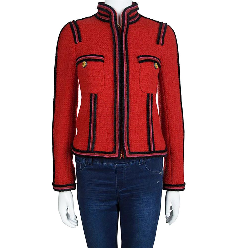 Chanel Iconic CC Eagle Buttons Classic Red Tweed Jacket 34 FR 1