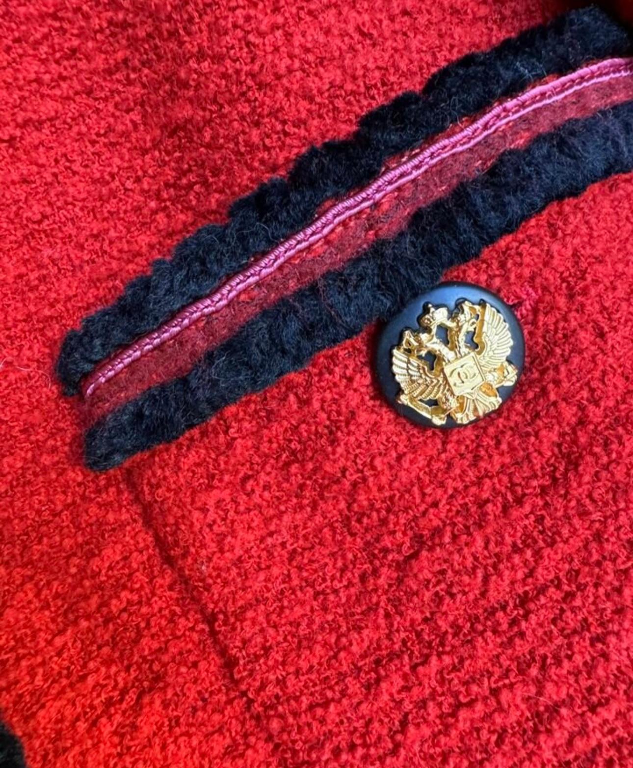 Chanel Iconic CC Eagle Buttons Classic Red Tweed Jacket 34 FR 2