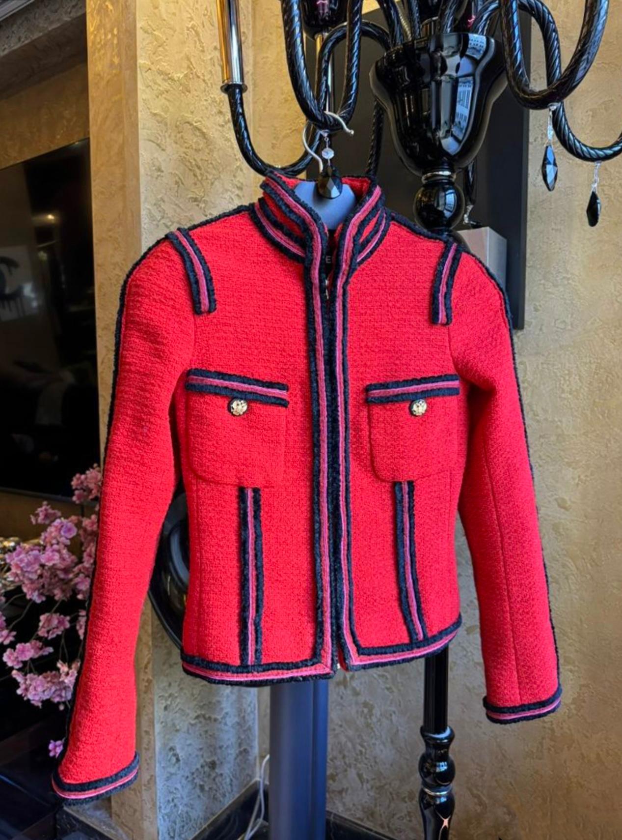 Chanel Iconic CC Eagle Buttons Classic Red Tweed Jacket 34 FR 4