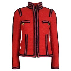Chanel Iconic CC Eagle Buttons Classic Red Tweed Jacket 34 FR