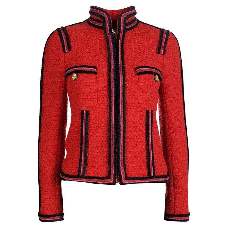 Chanel Iconic CC Eagle Buttons Classic Red Tweed Jacket 34 FR at
