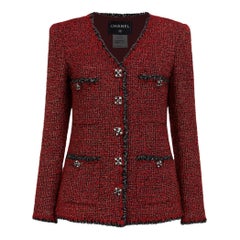 CHANEL Iconic CC Gripoix Buttons Burgundy Tweed Jacket 40 FR