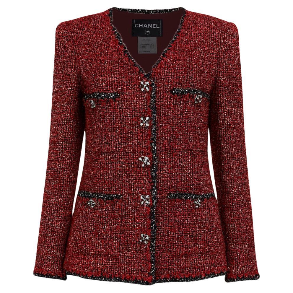CHANEL Iconic CC Gripoix Buttons Burgundy Tweed Jacket 40 FR