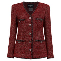 CHANEL Iconic CC Gripoix Buttons Burgundy Tweed Jacket 40 FR