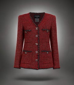 CHANEL Iconic CC Gripoix Buttons Burgundy Tweed Jacket 40 FR