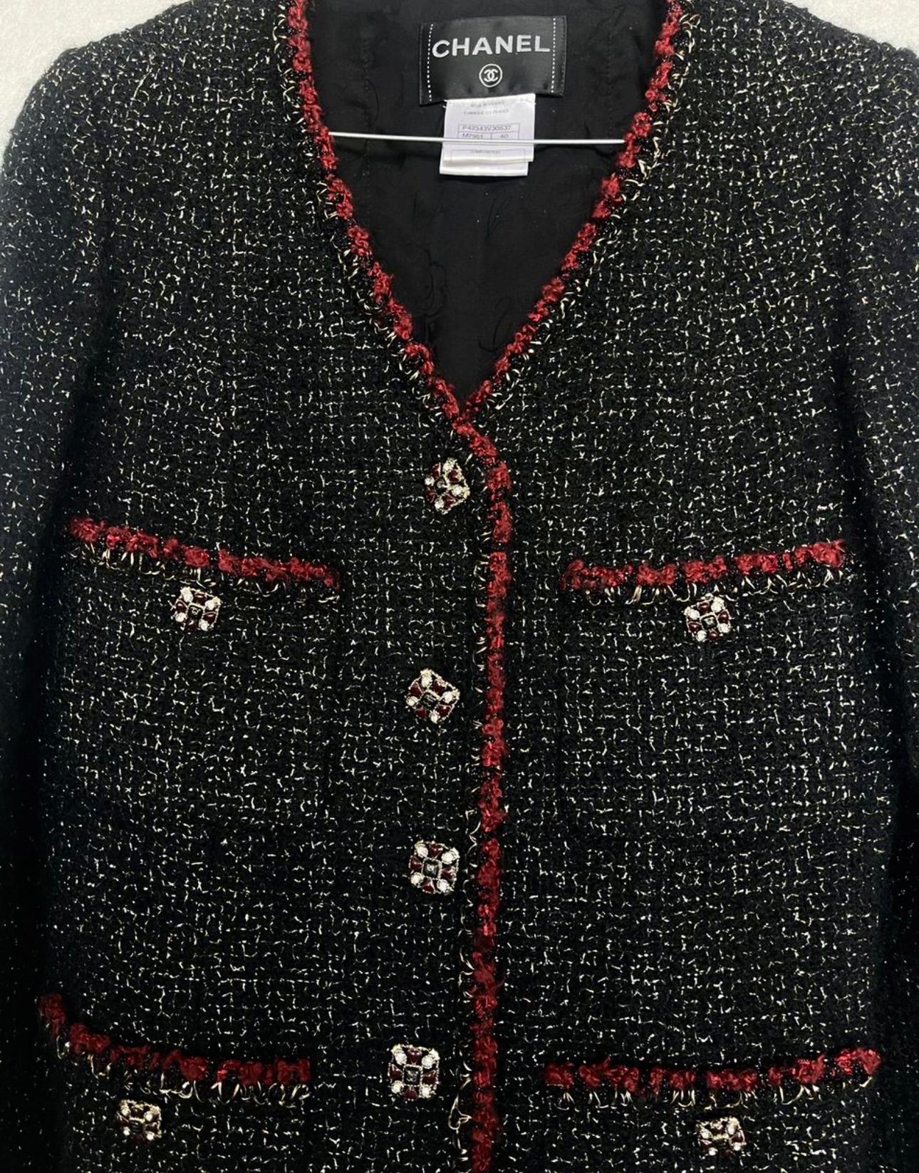 Chanel Iconic CC Jewel Buttons Black Tweed Jacket  For Sale 6