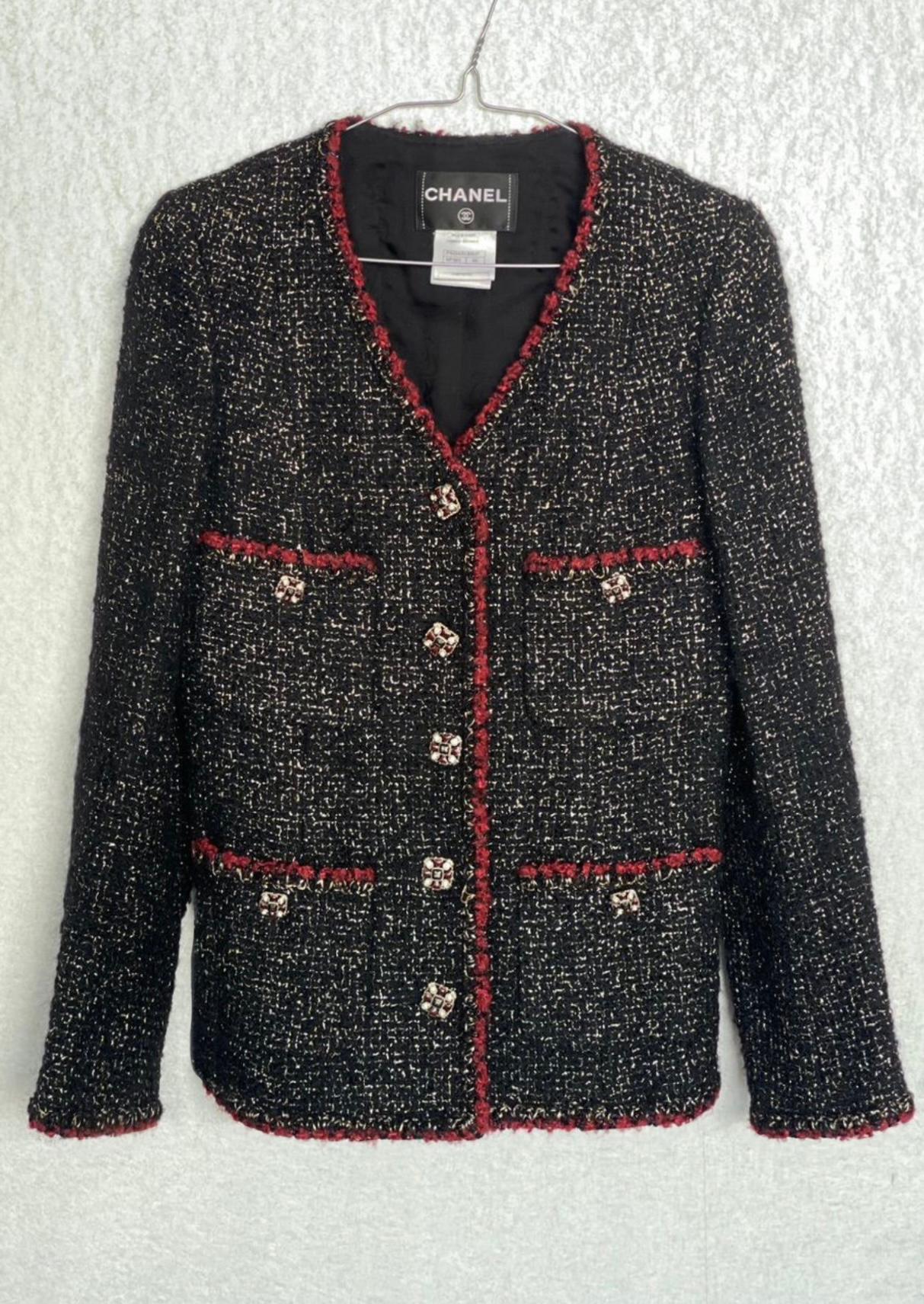 Chanel Iconic CC Jewel Buttons Black Tweed Jacket  For Sale 5