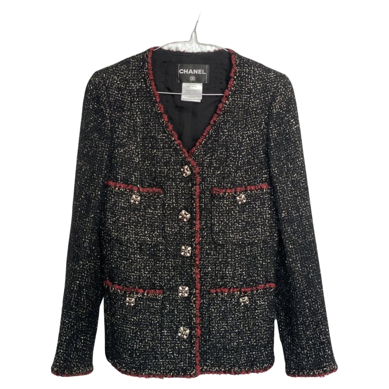 Chanel Iconic CC Jewel Buttons Black Tweed Jacket  For Sale
