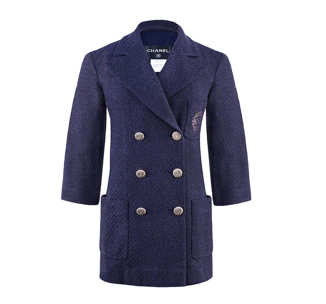 Chanel Iconic CC Logo Patch Navy Tweed Jacket 36 FR 1