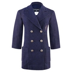 Chanel Iconic CC Logo Patch Navy Tweed Jacket 36 FR