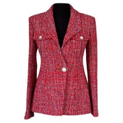 Chanel Iconic CC Pearl Buttons Coral Tweed Jacket 36 FR