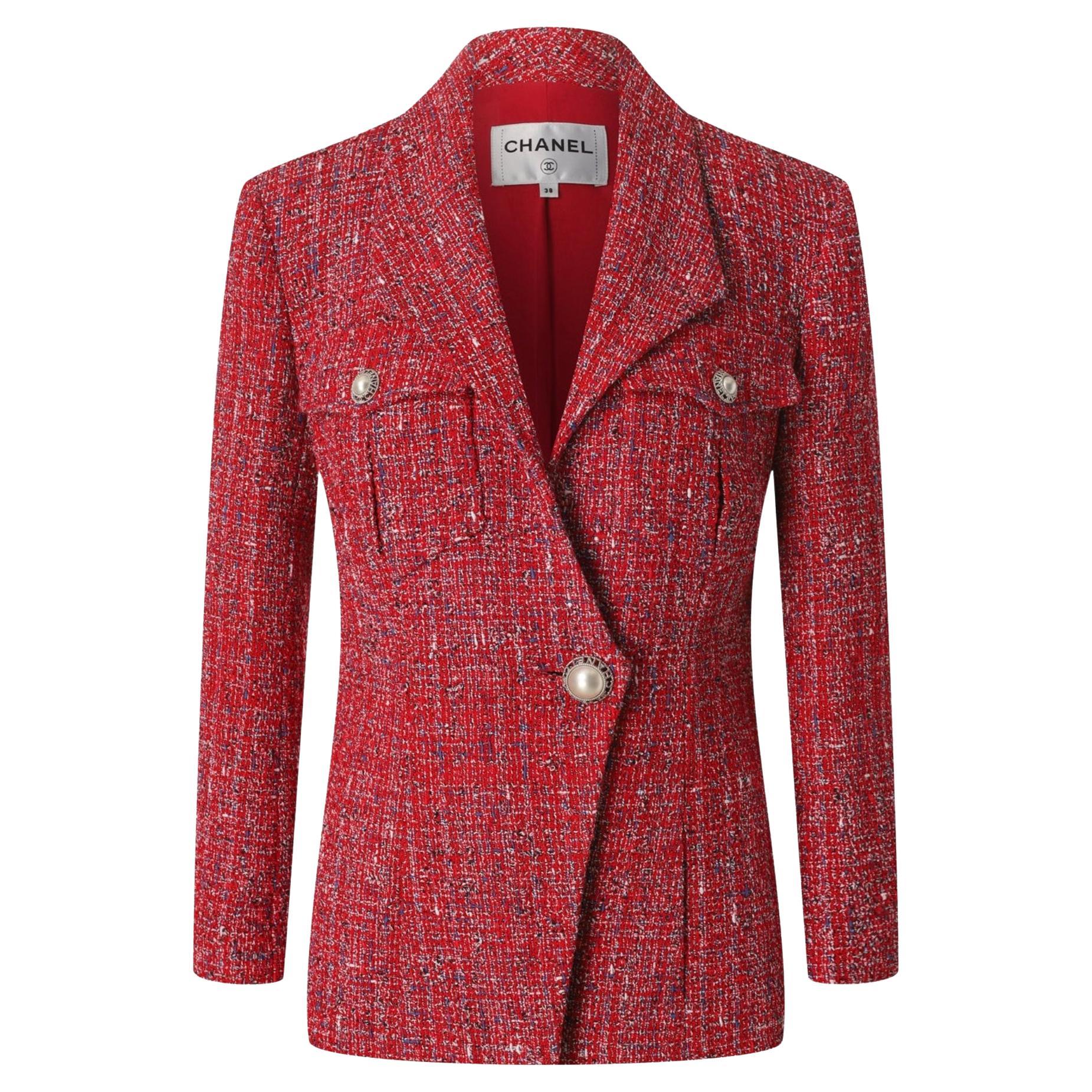 Chanel Iconic CC Pearl Buttons Coral Tweed Jacket 36 FR